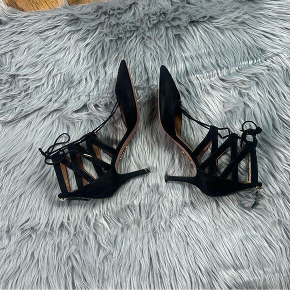 Aquazzura Black Lace-Up Stiletto Heels - Picture 7 of 11